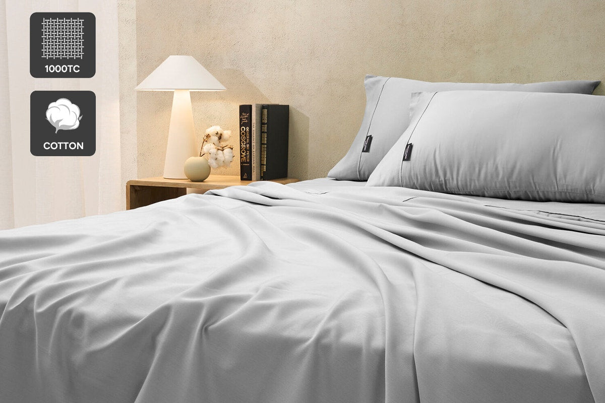 Sheraton Luxury 1000TC Cotton Rich Bed Sheet Set (Dove Grey, Queen)