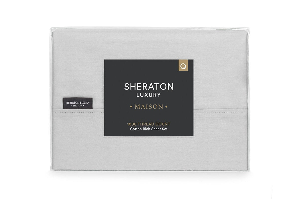 Sheraton Luxury 1000TC Cotton Rich Bed Sheet Set (Dove Grey, King)