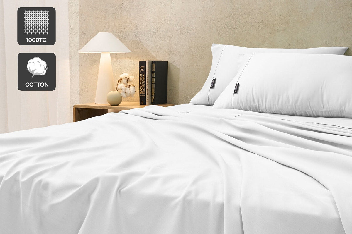 Sheraton Luxury 1000TC Cotton Rich Bed Sheet Set (White, King)