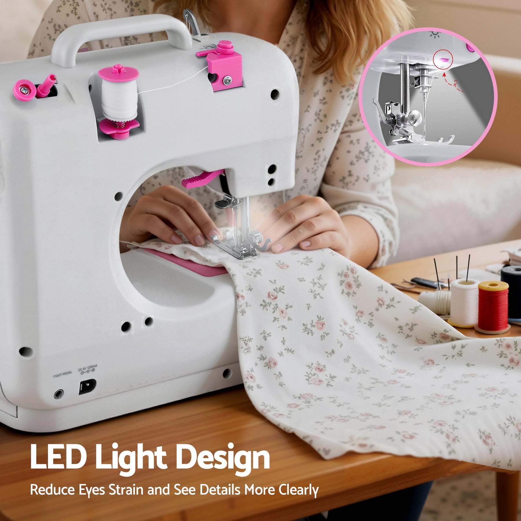 Devanti 12 Stitches Mini Sewing Machine for Beginners Portable Sewing Machine Kit with LED Lights - SuperSaverAU - view 7