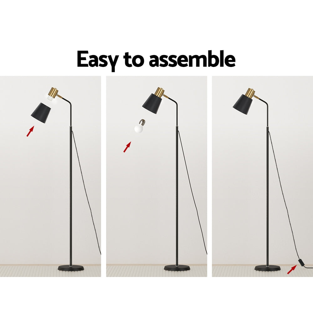 Artiss Floor Lamp LED Light Stand 1.5m Black with Plastic Lampshade & Metal Base