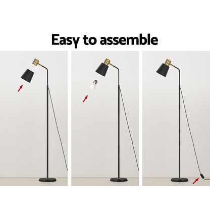Artiss Floor Lamp LED Light Stand 1.5m Black with Plastic Lampshade & Metal Base