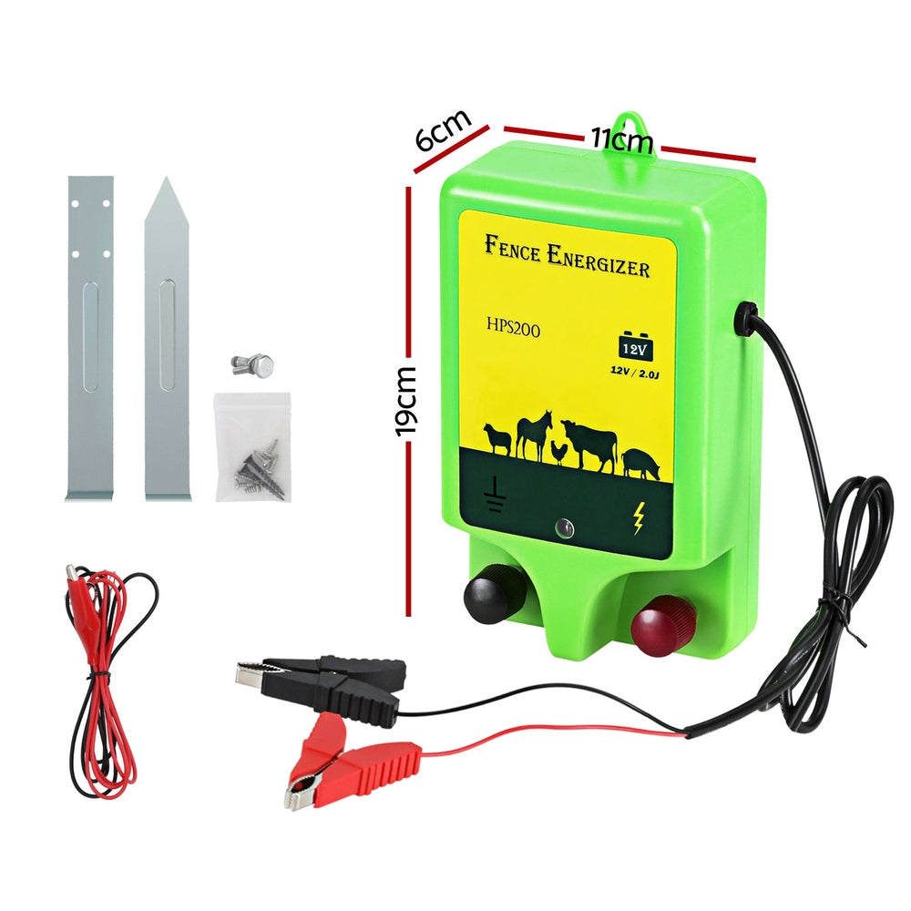 Giantz 18km Electric Fence Energiser 1.56J with Battery Wire & Clips