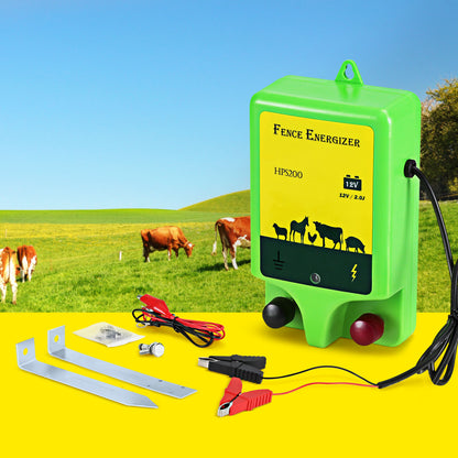 Giantz 18km Electric Fence Energiser 1.56J with Battery Wire & Clips