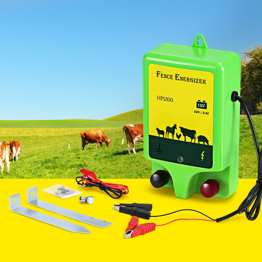 Giantz 18km Electric Fence Energiser 1.56J with Battery Wire & Clips