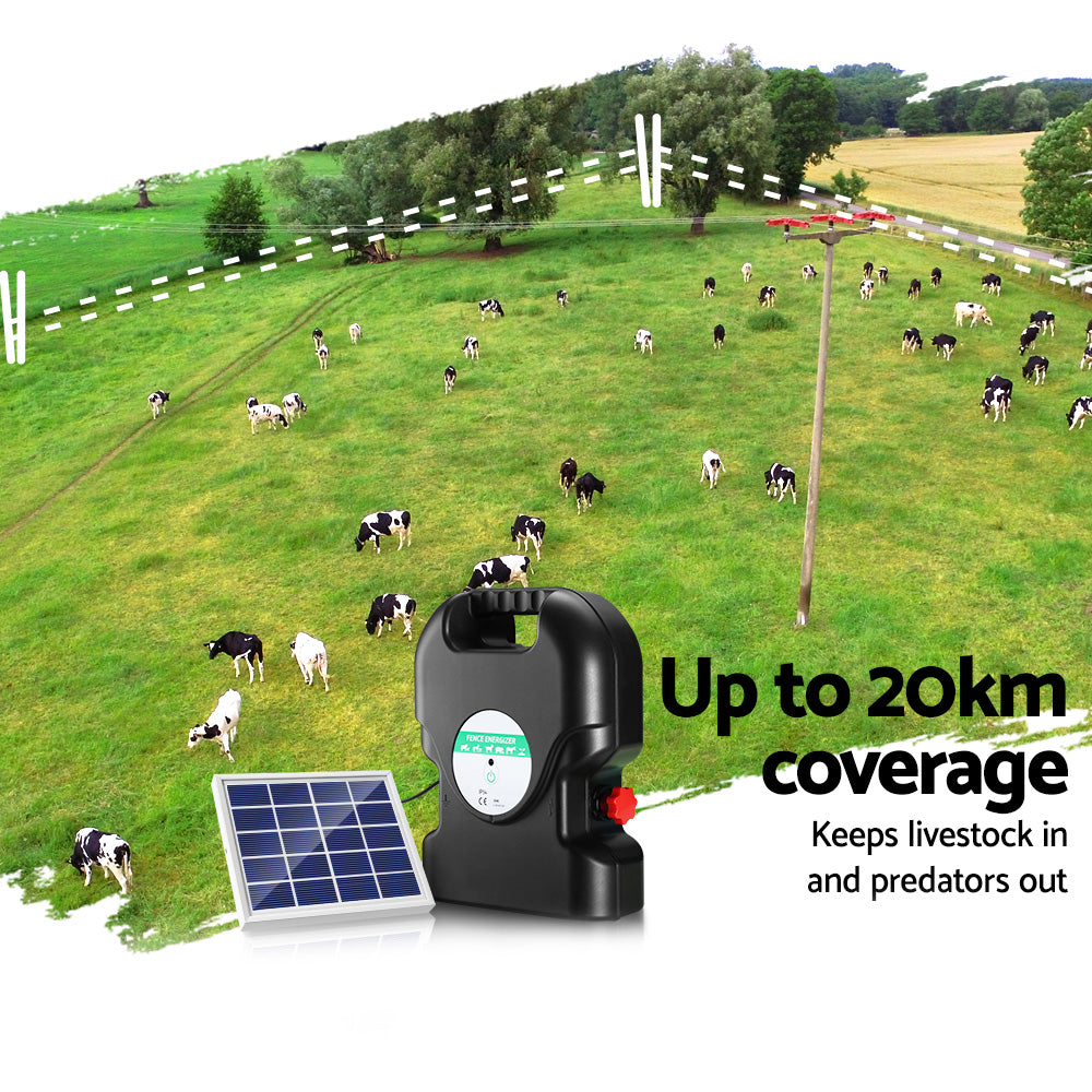 Giantz 20KM Solar Electric Fence Energiser 1.2J Waterproof with Warning Signs - SuperSaverAU - view 5