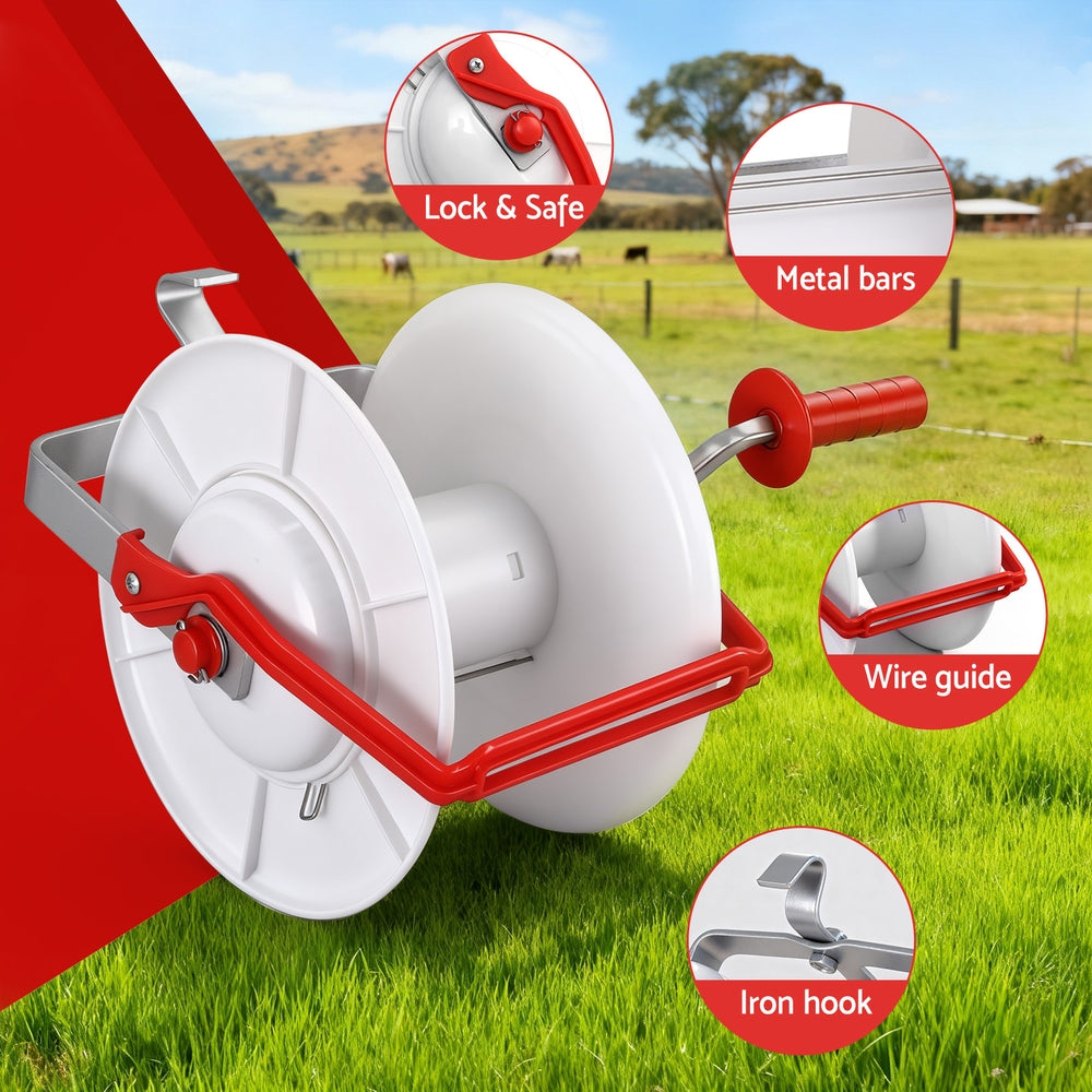 Giantz Electric Fence Reel 500m Polywire 3:1 Geared Portable Fencing White - SuperSaverAU - view 5