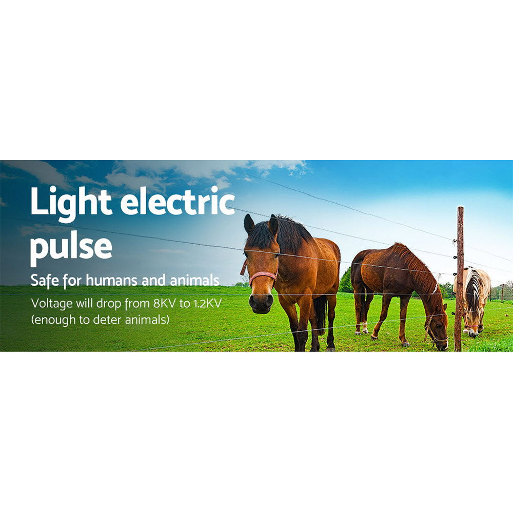 Giantz 3km Solar Electric Fence Energiser 0.1J with Monocrystalline Panel