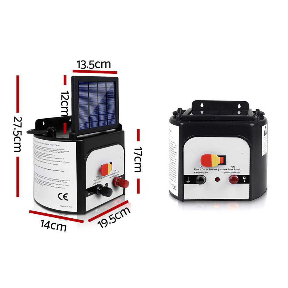 Giantz 8km Solar Electric Fence Energiser 0.3J with Monocrystalline Panel