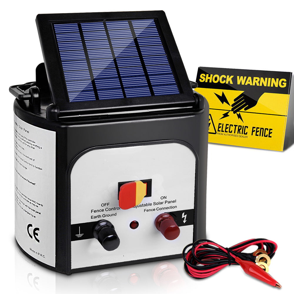 Giantz 8km Solar Electric Fence Energiser 0.3J with Monocrystalline Panel