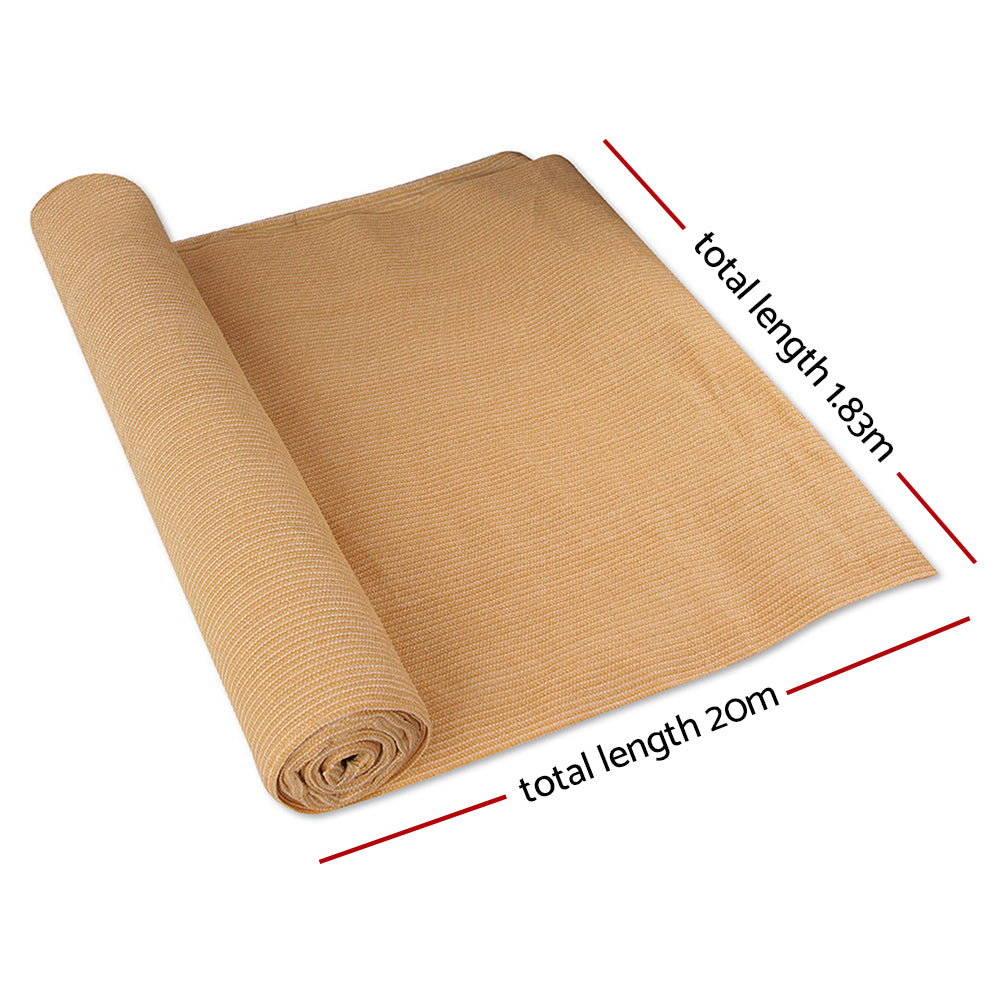 Instahut 20m Shade Cloth Roll - 50% Shade Block, Sandstone, 1.83m Wide