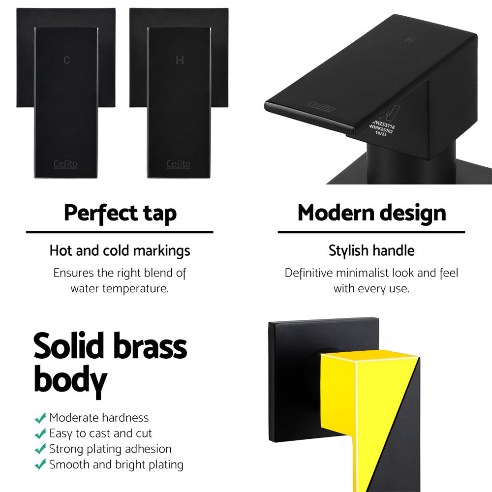 Cefito Shower Taps Set Brass Hot Cold Wall Mount Matte Black WaterMark Certified - SuperSaverAU - view 3