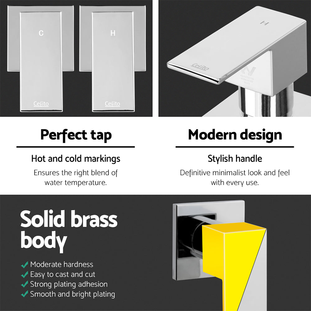 Cefito Shower Taps Set Brass Hot Cold Wall Assembly WaterMark Certified Chrome Finish - SuperSaverAU - view 3