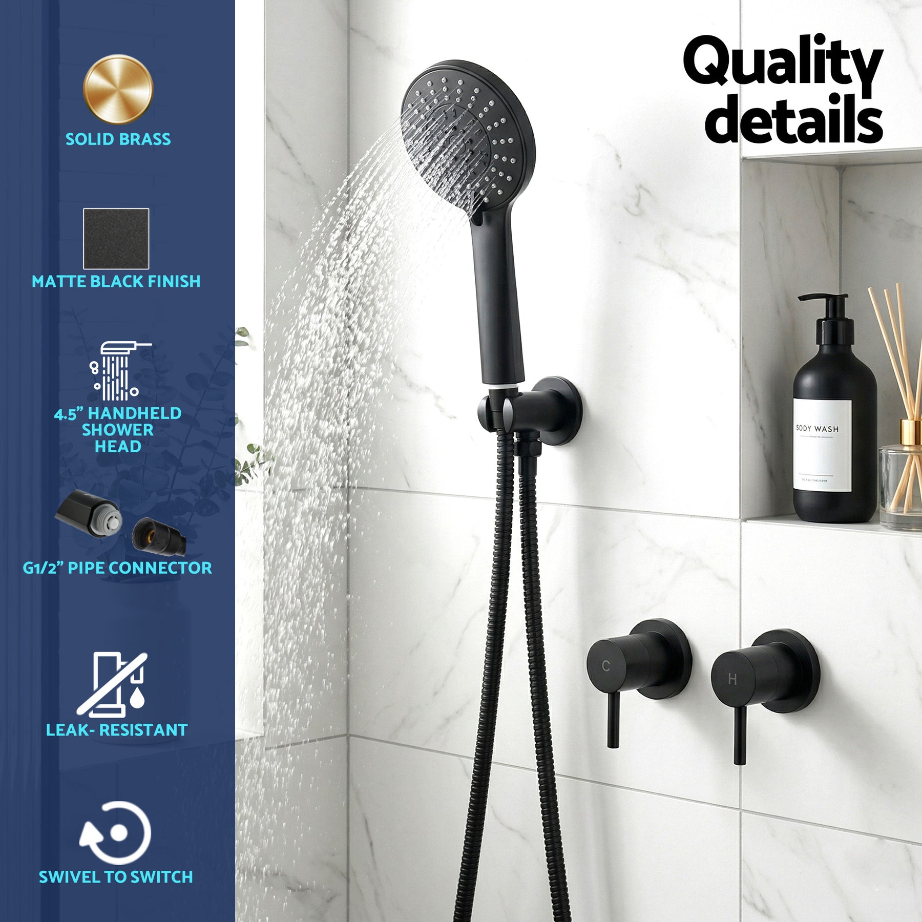 Cefito 4.5" Handheld Shower Head Round with Wall Twin Swivel Bathroom Tap - SuperSaverAU - view 5