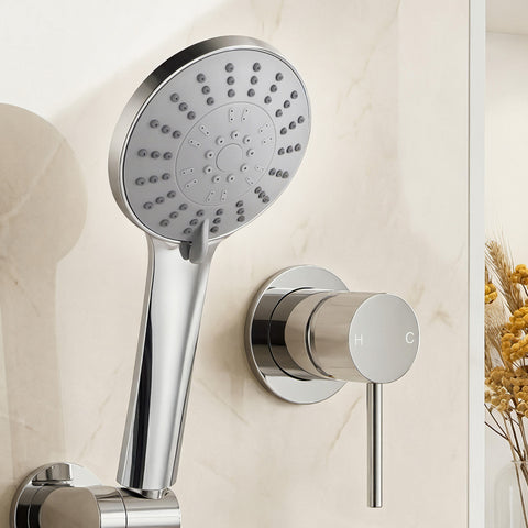 Cefito 4.5" Handheld Shower Head Round with Wall Bathroom Mixer Silver - SuperSaverAU - view 1