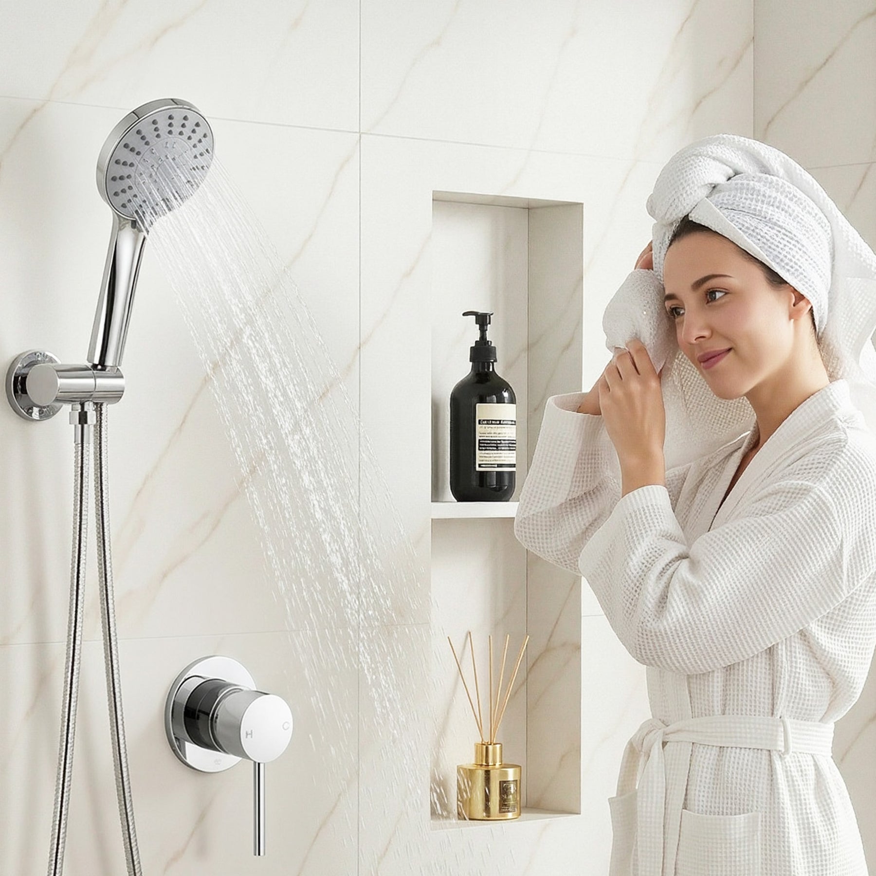 Cefito 4.5" Handheld Shower Head Round with Wall Bathroom Mixer Silver - SuperSaverAU - view 10