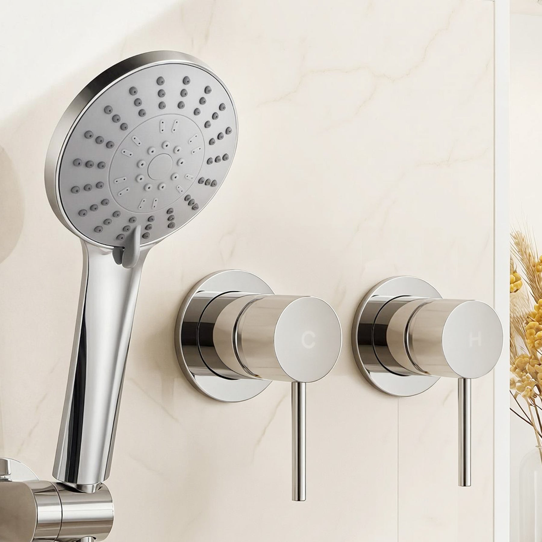 Cefito 4.5" Handheld Shower Head Round with Wall Twin Swivel Bathroom Tap Silver - SuperSaverAU - view 12