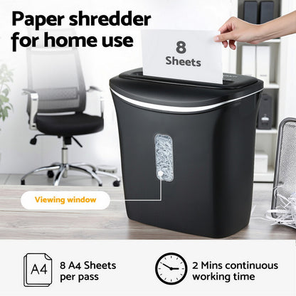 Devanti 12L Cross-Cut Shredder for Home Office - 8-Sheet Capacity