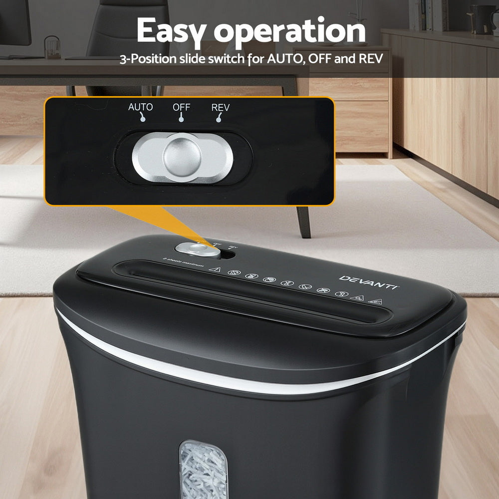 Devanti 12L Cross-Cut Shredder for Home Office - 8-Sheet Capacity - SuperSaverAU - view 6
