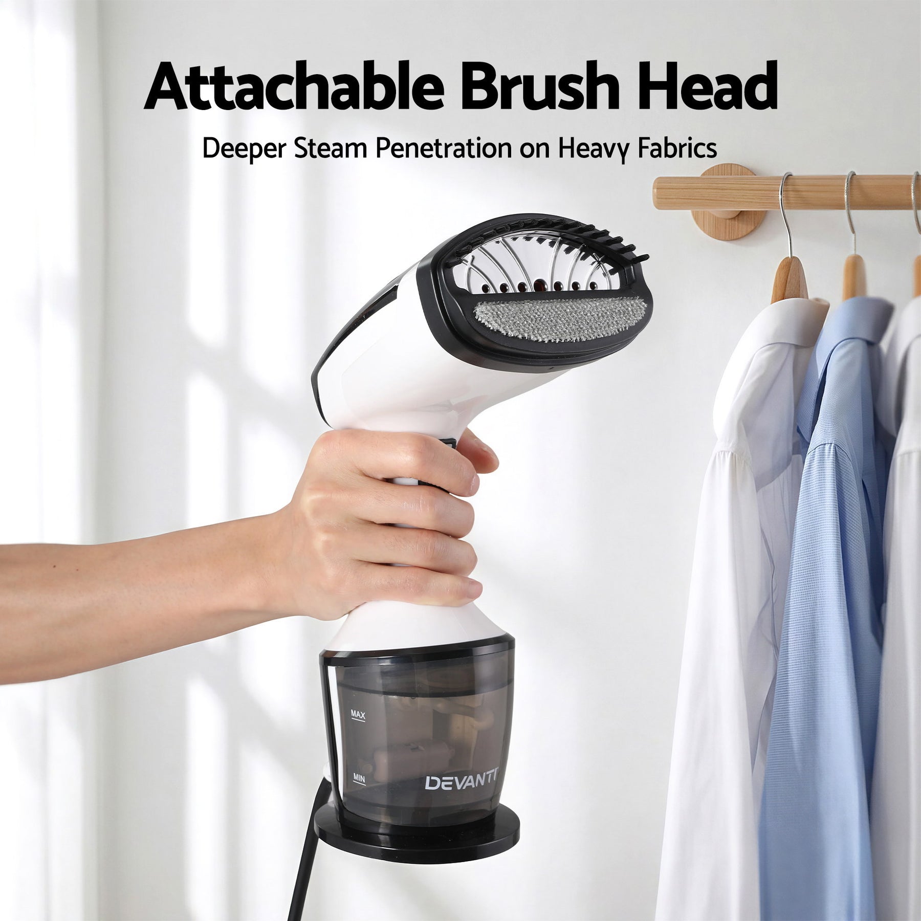 Devanti Clothes Steamer, 1500W Powerful Fast 30s Heat-Up Continuous Steam Lock 160ml Tank Fabric Brush Portable Handheld Steam Iron for Home Travel Business Trip - SuperSaverAU - view 7