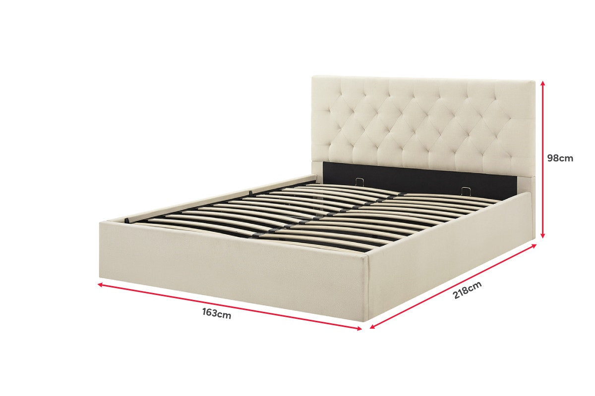 Shangri-La Newport Gas Lift Bed Frame (Natural Beige, Queen)