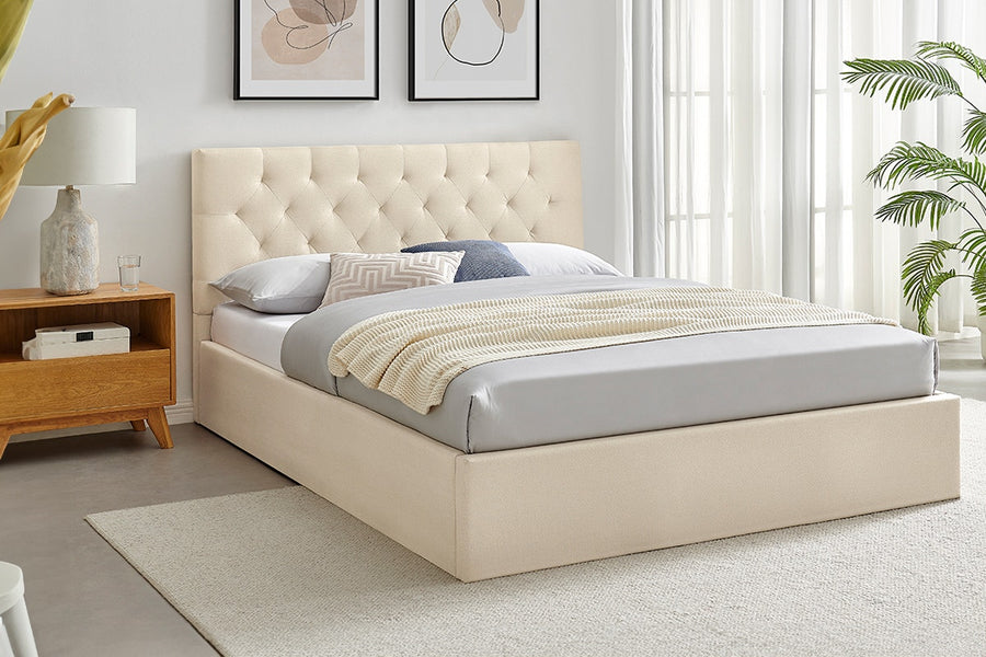 Shangri-La Newport Gas Lift Bed Frame (Natural Beige, Queen)