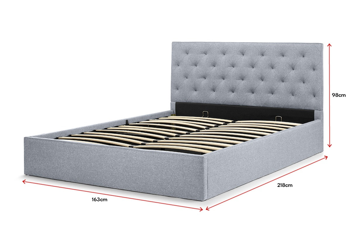 Shangri-La Newport Gas Lift Bed Frame (Pewter Grey, Queen)