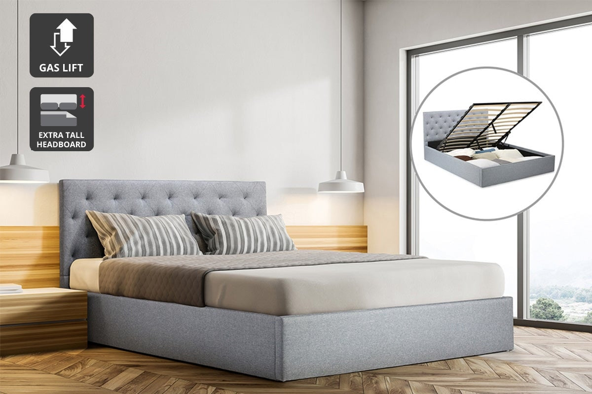 Shangri-La Newport Gas Lift Bed Frame (Pewter Grey, Queen)