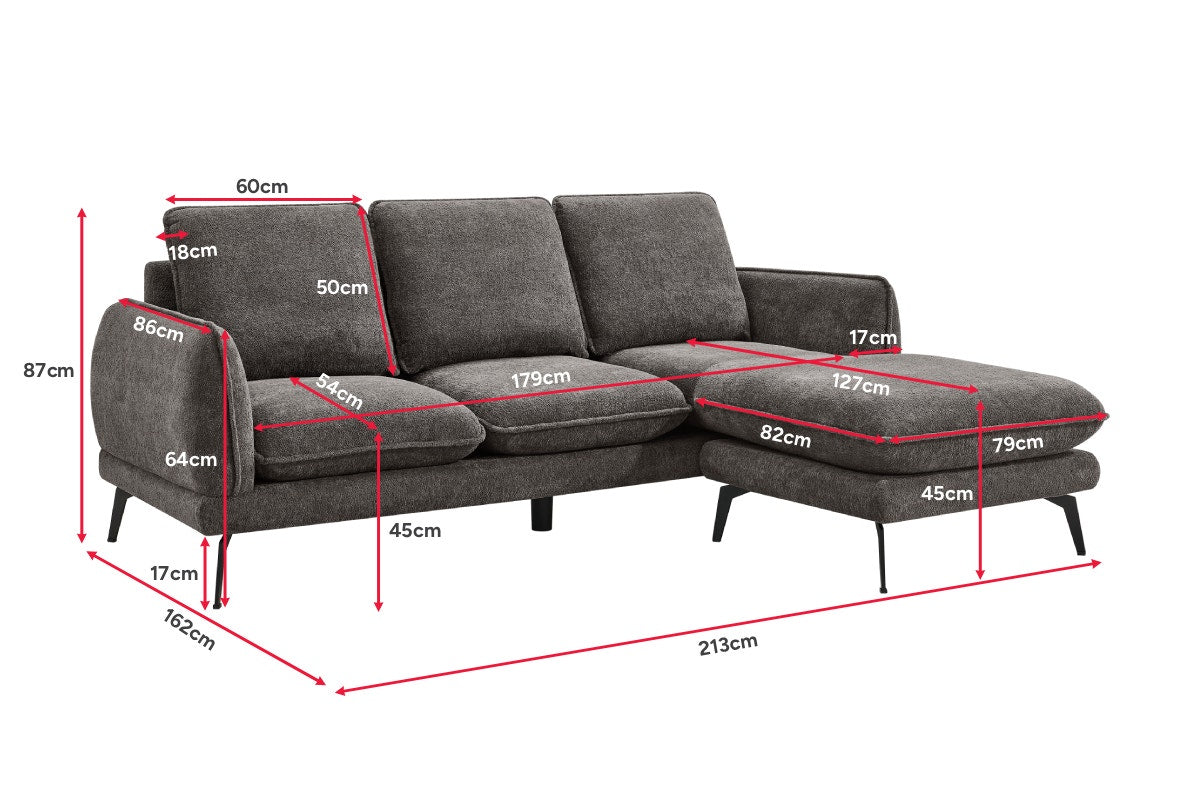 Shangri-La Bellamy 3 Seater Sofa with Reversible Chaise (Charcoal)