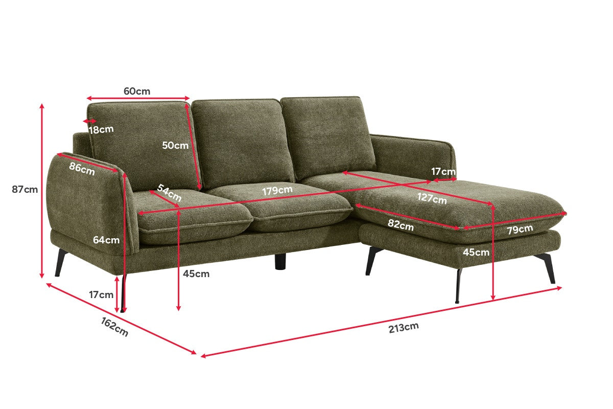 Shangri-La Bellamy 3 Seater Sofa with Reversible Chaise (Green)