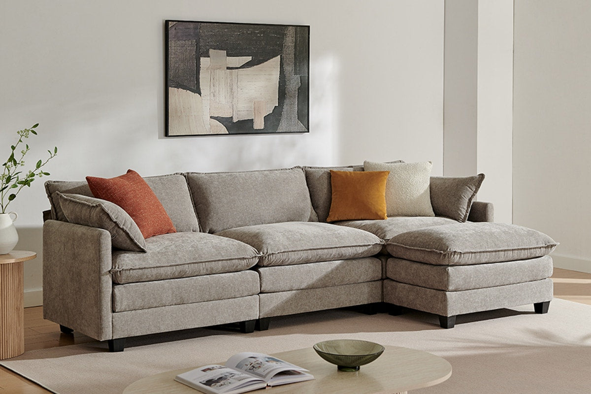 Shangri-La Balos 4 Seater Sofa with Ottoman (Grey)