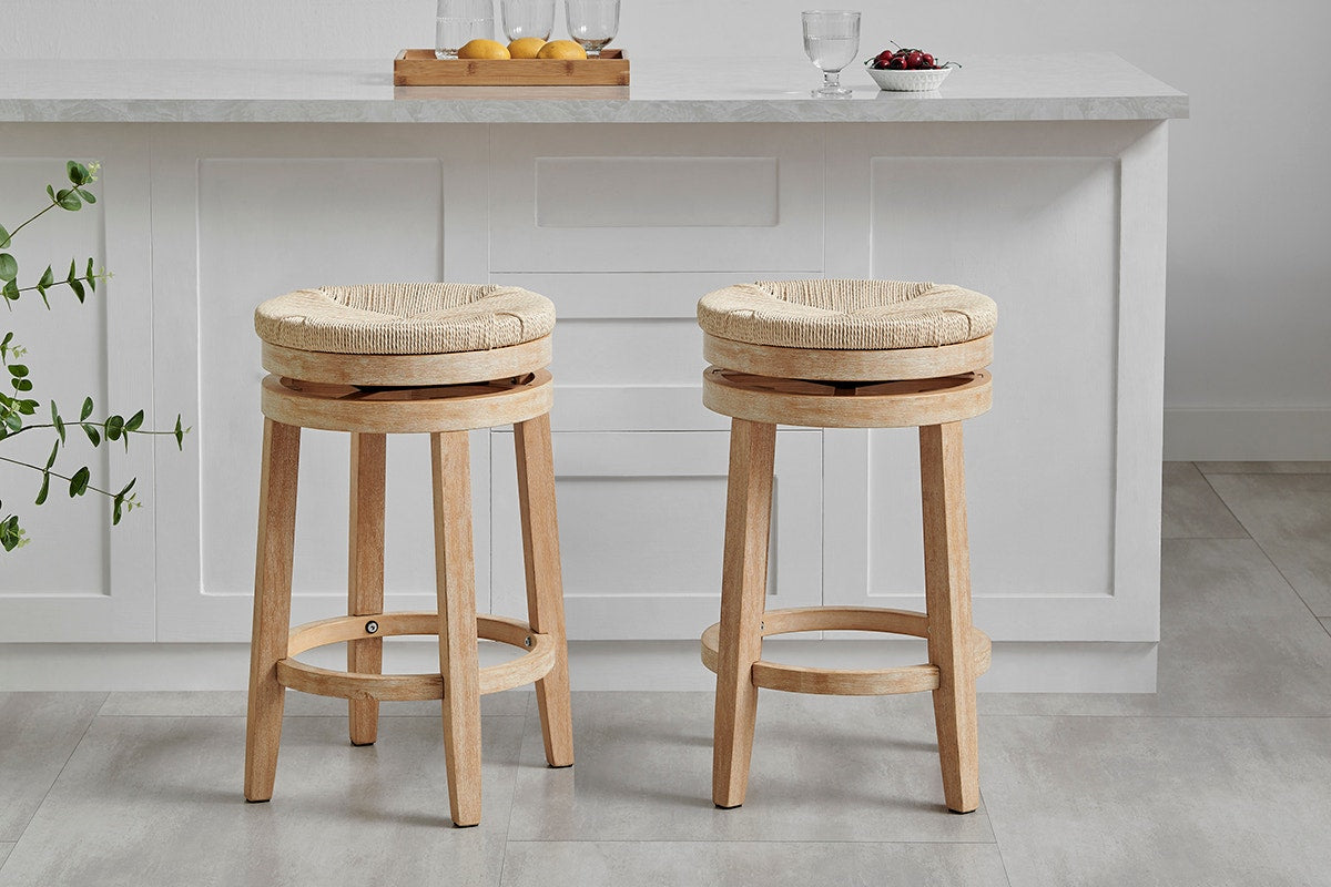 Set of 2 Shangri-La Chesil Solid-Wood Woven Swivel Bar Stool​s