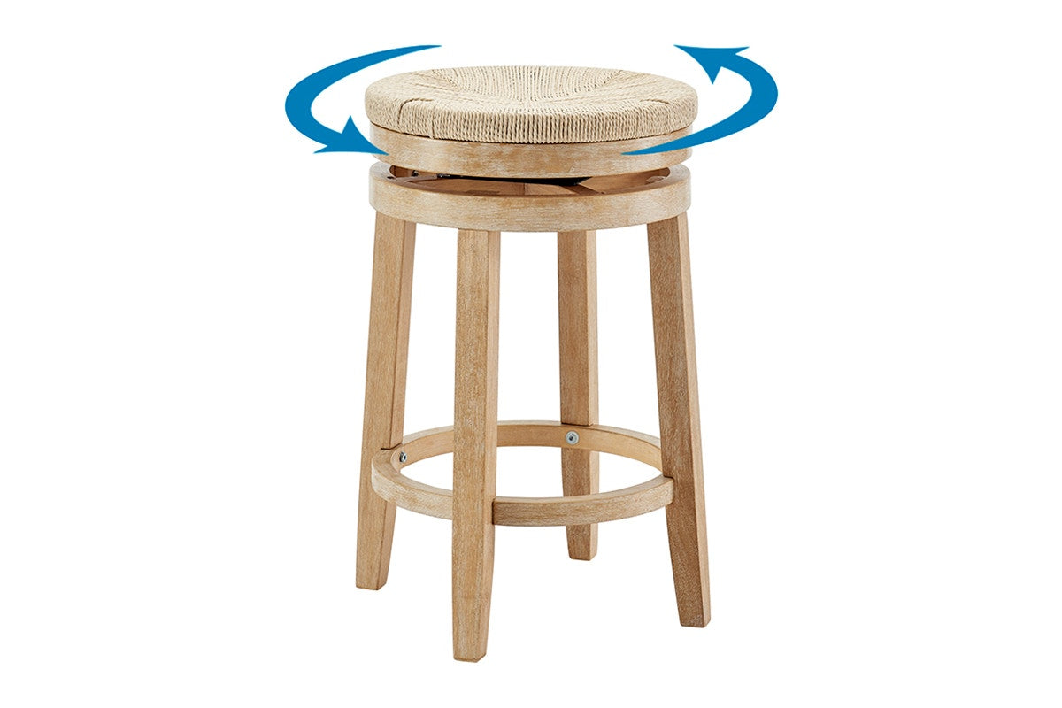 Set of 2 Shangri-La Chesil Solid-Wood Woven Swivel Bar Stool​s