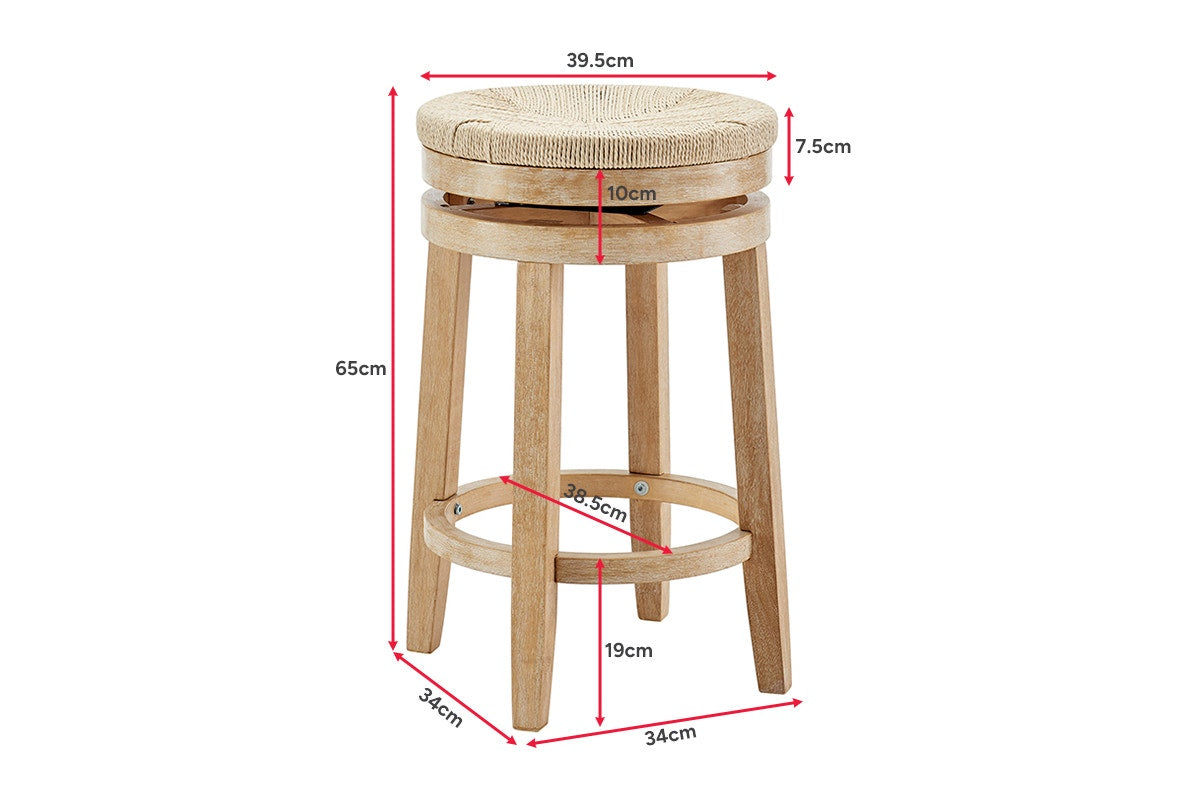 Set of 2 Shangri-La Chesil Solid-Wood Woven Swivel Bar Stool​s