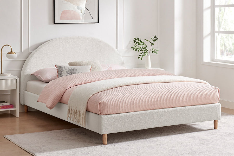 Shangri-La Carmel Boucle Bed Frame (White, Queen)