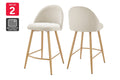 Set of 2 Shangri-La Charley Curved Back Bar Stools (Off White/Wood)