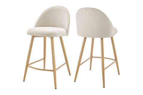 Set of 2 Shangri-La Charley Curved Back Bar Stools (Off White/Wood)
