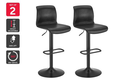 Set of 2 Shangri-La Jackson Height Adjustable Bar Stools (Black/Black PU)