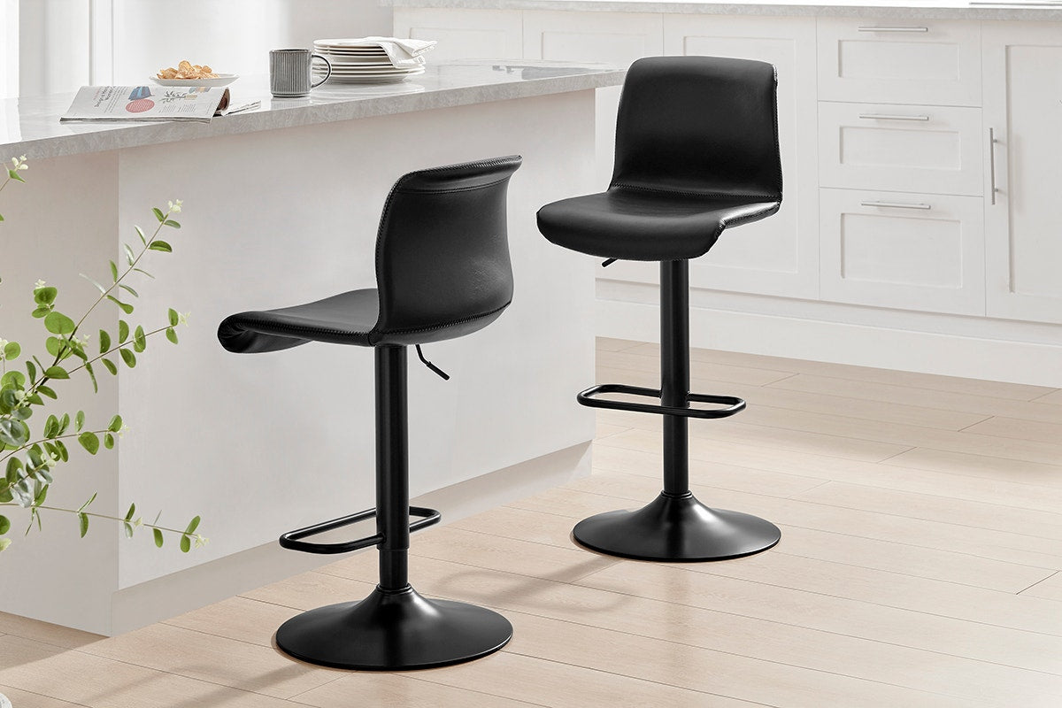 Set of 2 Shangri-La Jackson Height Adjustable Bar Stools (Black/Black PU)