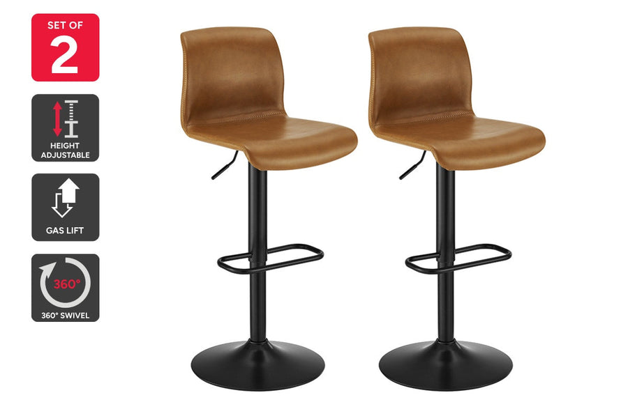 Shangri-La Set of 2 Jackson Height Adjustable Stools (Black/Tan PU)
