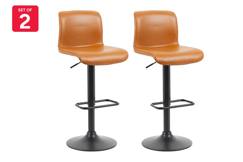 Set of 2 Shangri-La Jackson Height Adjustable Bar Stools (Black/Tan PU)