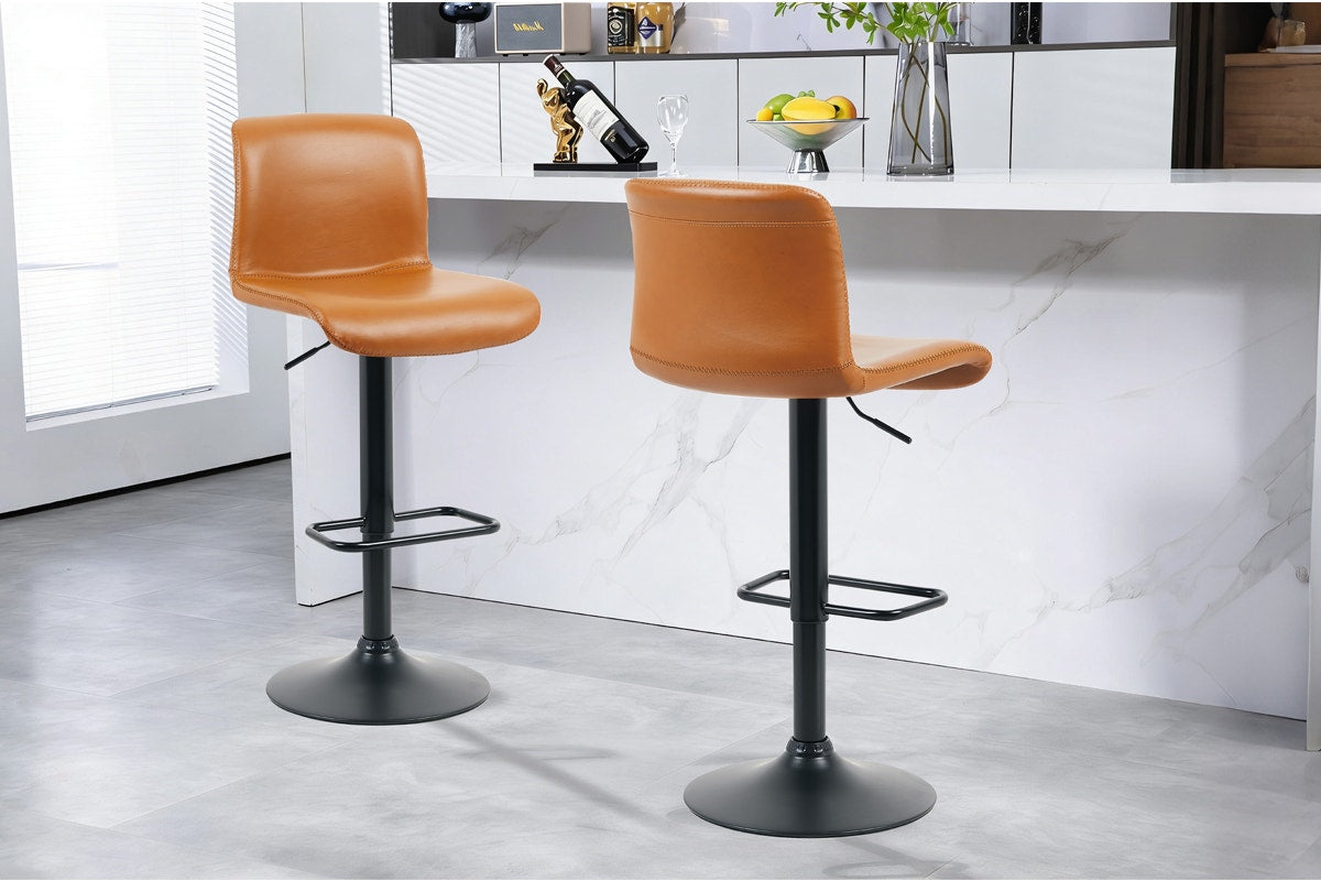 Set of 2 Shangri-La Jackson Height Adjustable Bar Stools (Black/Tan PU)