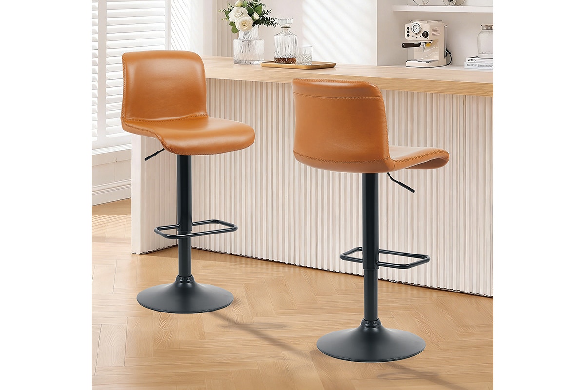 Set of 2 Shangri-La Jackson Height Adjustable Bar Stools (Black/Tan PU)