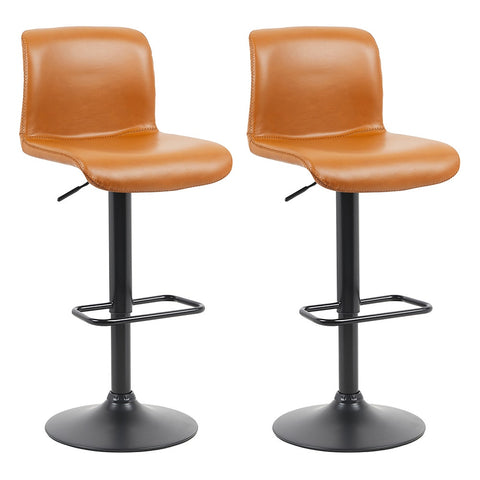 Set of 2 Shangri-La Jackson Height Adjustable Bar Stools (Black/Tan PU)