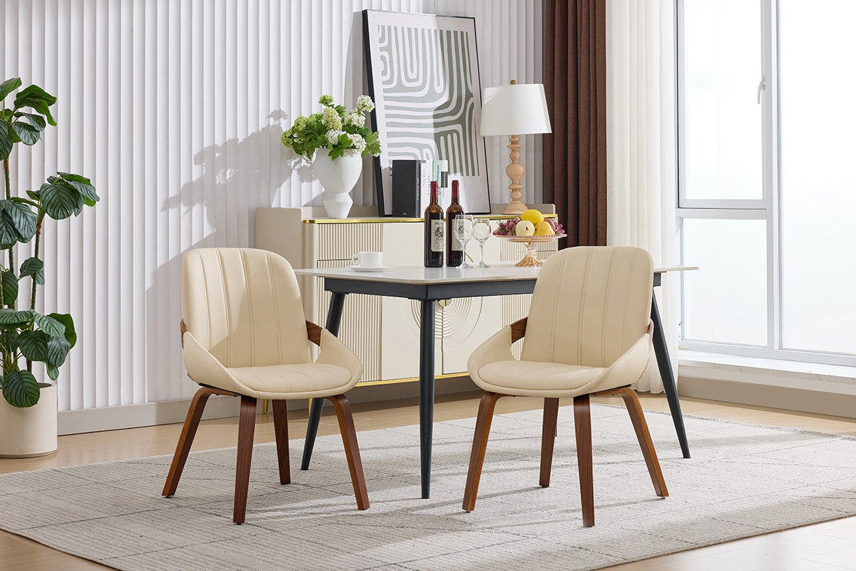 Set of 2 Shangri-La Macarro Faux Leather Dining Chairs (Beige)