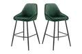 Set of 2 Shangri-La Monaco Velvet Bar Stools (Olive Green/Black)