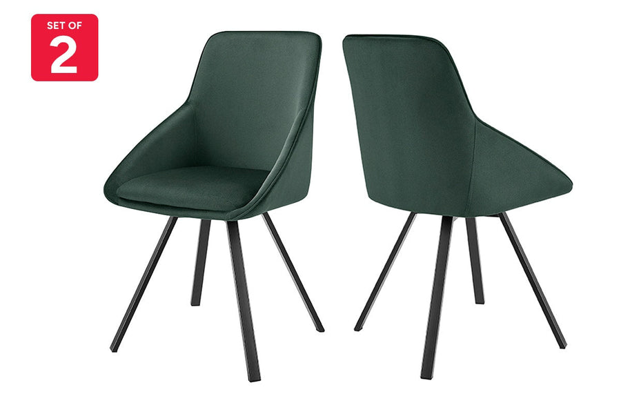 Set of 2 Shangri-La Monaco Velvet Swivel Dining Chairs (Green/Black)