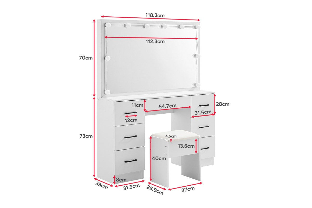 Shangri-La 2 Piece Napa Dressing Table and Stool Set (White)