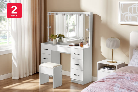 Shangri-La 2 Piece Napa Dressing Table and Stool Set (White)