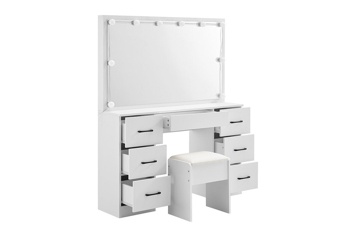 Shangri-La 2 Piece Napa Dressing Table and Stool Set (White)